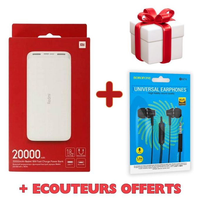  XIAOMI Redmi Power Bank Fast Charge + Ecouteurs Filaires Offerts