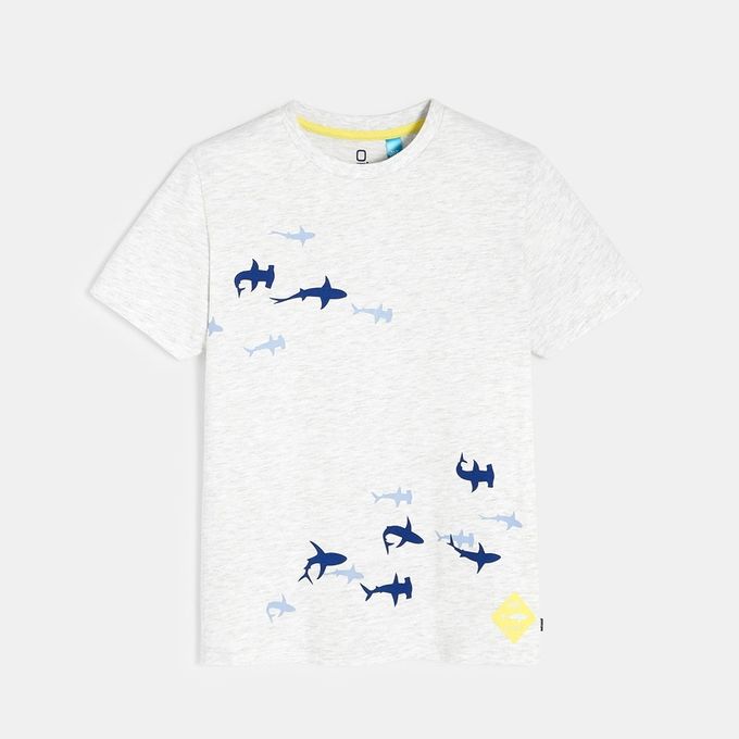  Okaidi T-Shirt Over Size Motif Requins - Garcon - Gris Chiné Très Clair