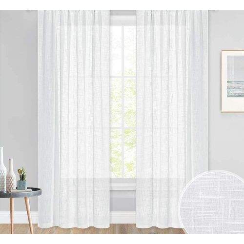  Djijou 2 Panneaux De Rideaux Voile En Lin  À Reflété - 145 X 300 -  Blanc.