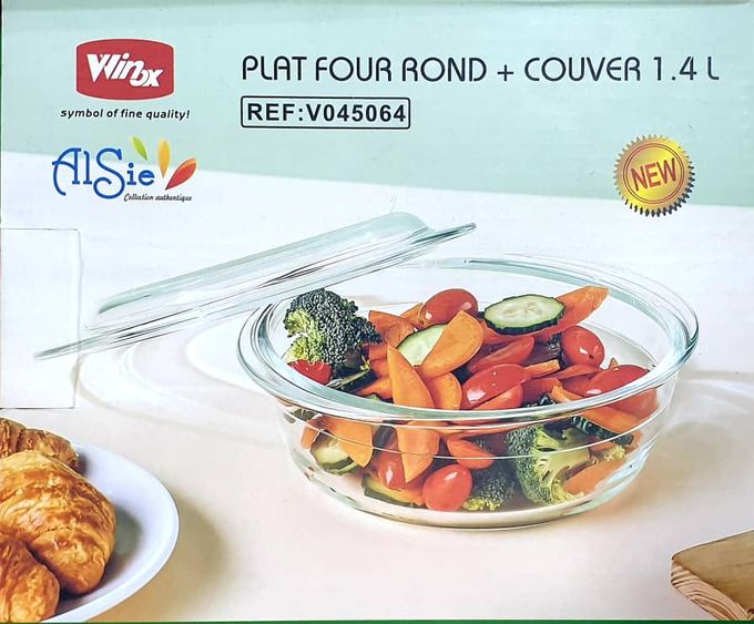  Alsie Plateau A Four En Verre rond + couver-1.4 L