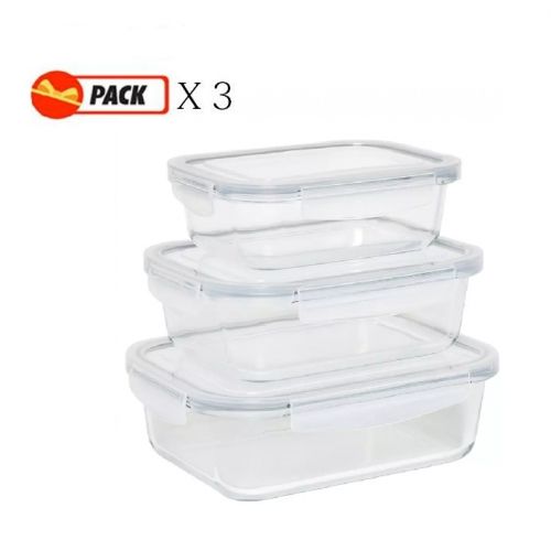  Pack De 3 Boites De Congélations Rectangulaire Transparent - 2000 - 1600 - 850 ml