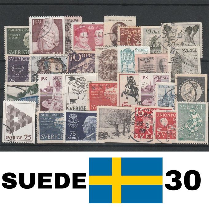  Suède Lot de 30 Timbres Poste De Collection Oblitéré Philatélie Toute Période