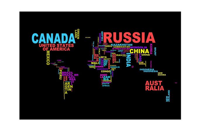  Tableau Carte textuelle du monde - 60 cm x 40 cm - Forex