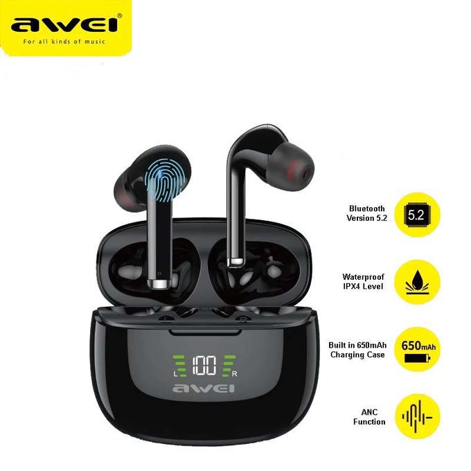  Awei Ecouteur Earbuds Sans-Fil Bluetooth 5.2 Ta8 Etanche Ipx4 Android Ios Sport Anc