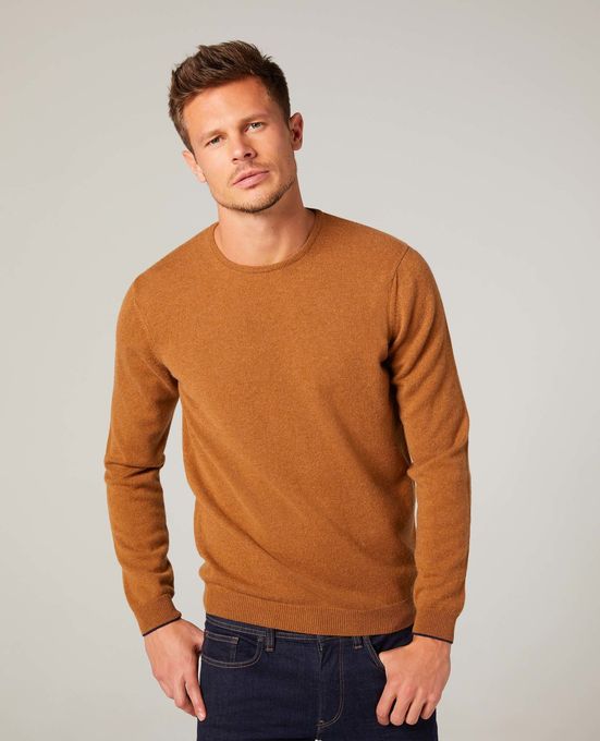  Pull Homme col rond En file de coton et laine Super Doux et confortable -Moutard