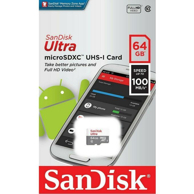  Sandisk Carte Mémoire SanDisk Ultra MicroSDXC UHS-I -64 Gb Vitesse 100 Mb / s