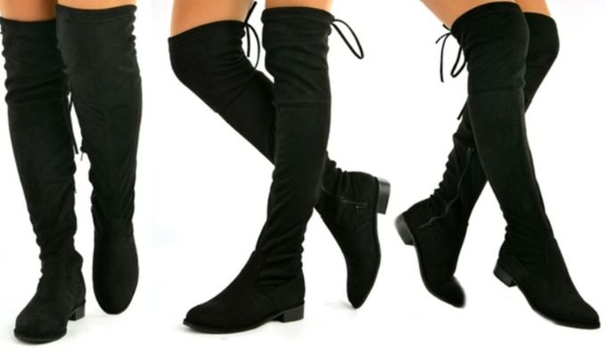  Bottes cuissardes pour femmes en daim  - noir