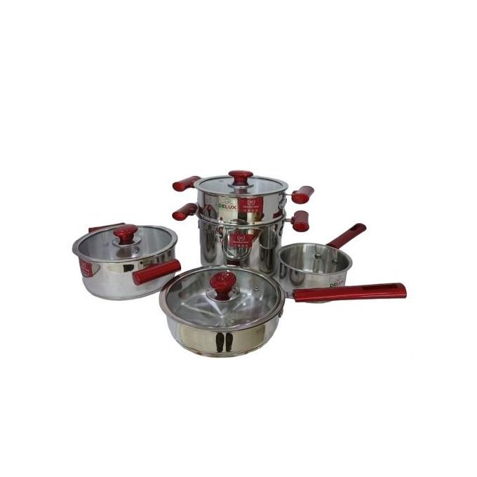 Ensemble de Batterie de Cuisine Inox 18/10 18Pièces HASCEVHER Rouge