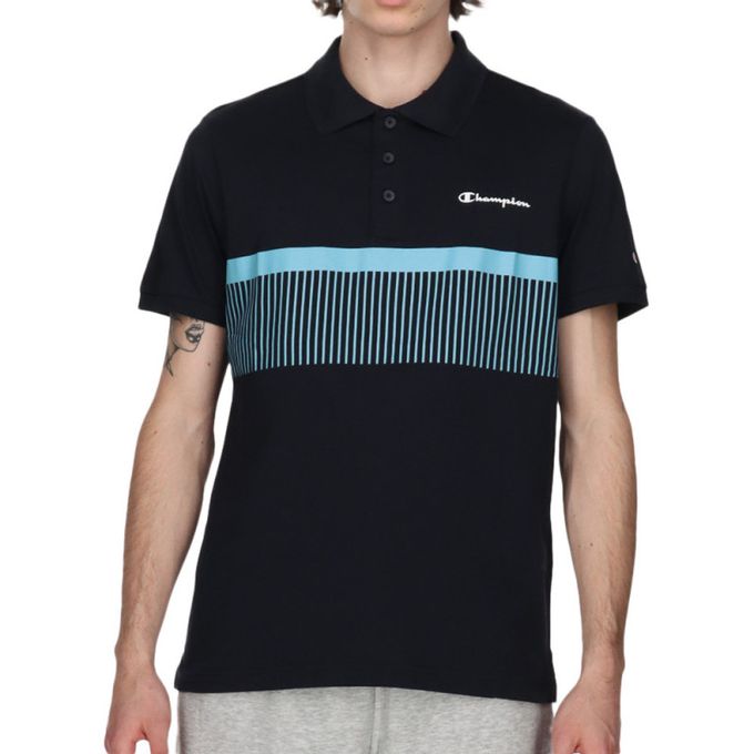  Champion Polo à Manches Courtes Line Noir/Bleu Homme