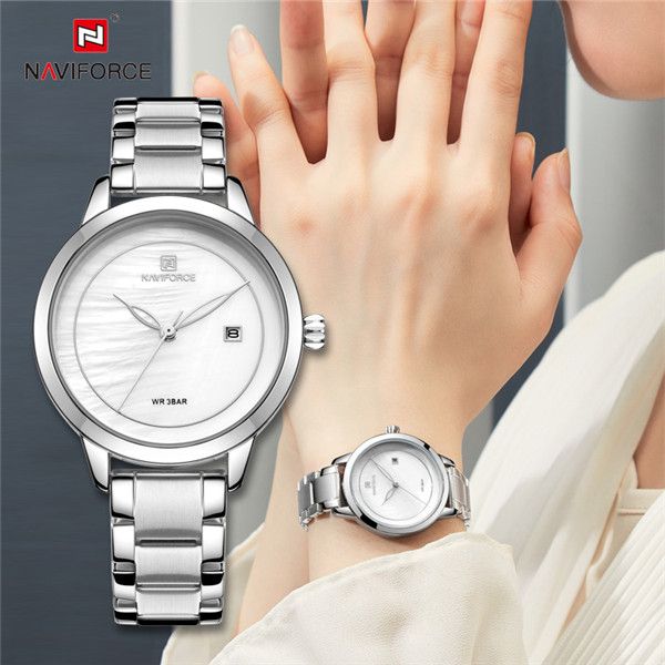  Naviforce Montre Femme très chic à quartz en Argent Luxe Bracelet en stainless steel -Gris