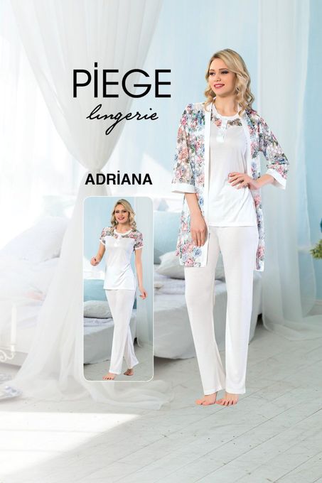  PIEGE Pyjama Femme Adriana Blanc-Multicolore