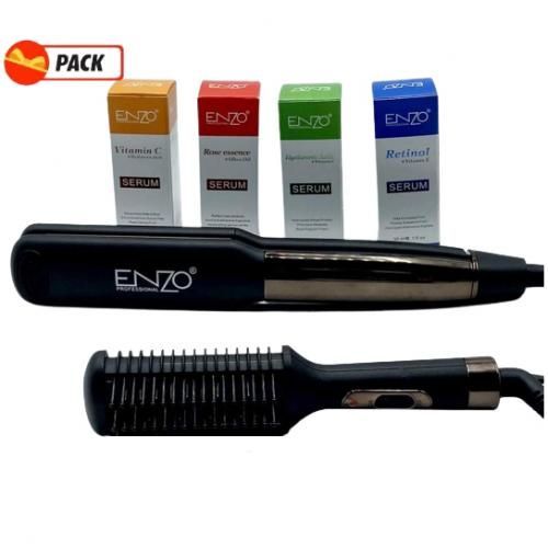  ENZO PROFESSIONAL Pack 5 En1 Lisseur + Brosse Pour Cheveux En Céramique