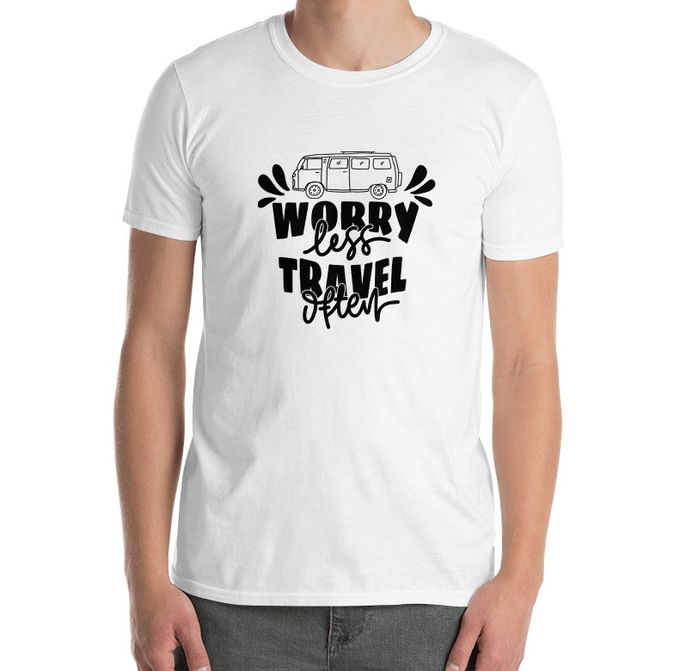  T-Shirt Design Col Rond - Collection Voyage - Worry Less Travel Often - Blanc