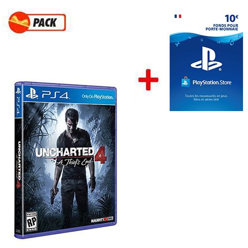  Sony Pack Jeu Video  Uncharted 4  + Carte De Crédits Psn 10 € Ps4 - Ps3 - Ps Vita