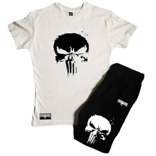  Ensemble Punisher - T-Shirt & Short - Blanc Et Noir