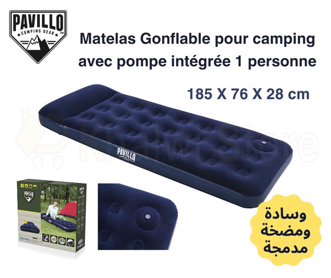  Bestway Matelas Gonflable pour camping et bivouac avec oreiller et pompe int&eacute;gr&eacute;e 1 place