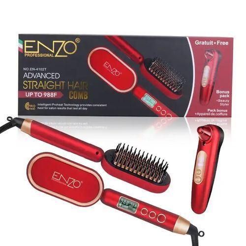  ENZO PROFESSIONAL Peigne Pour Cheveux Chauffante Lissante Pro LUXE 980F° avec aspirateur point noir ENZO-4102T