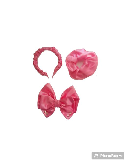  ensemble accessoires cheveux rose en satin 3 pièces