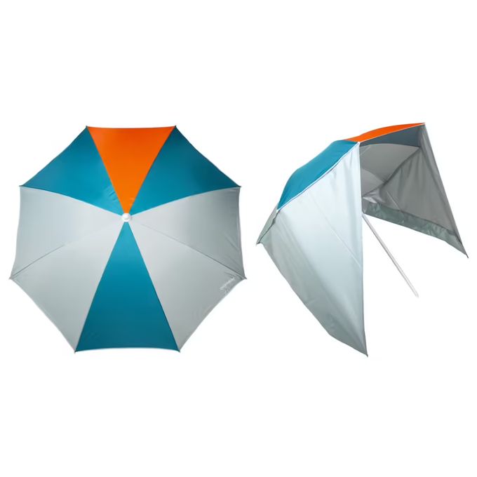  Decathlon Parasol abri plage solaire iwiko 180 menthe gris orange upf 50+ 3 places