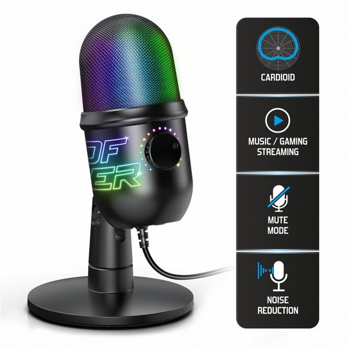  Spirit Of Gamer Microphone USB à Directivité Cardioïde - Rétroéclairage RGB - pour Streaming, Podcasts, Voix-off, Instruments de musique EKO400