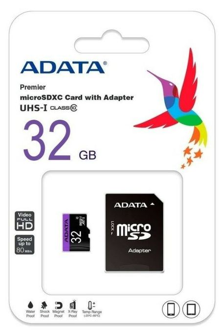  Adata Microsdhc Avec Adaptateur Uhs-I - 32Gb - Class 10 -Noir