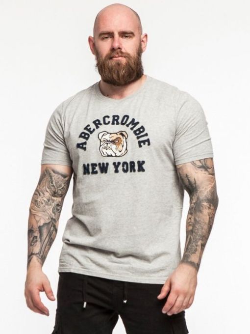  Abercrombie & Fitch T-Shirt Homme en Coton Doux Tendance Avec motif NY brodé super confortable- Gris