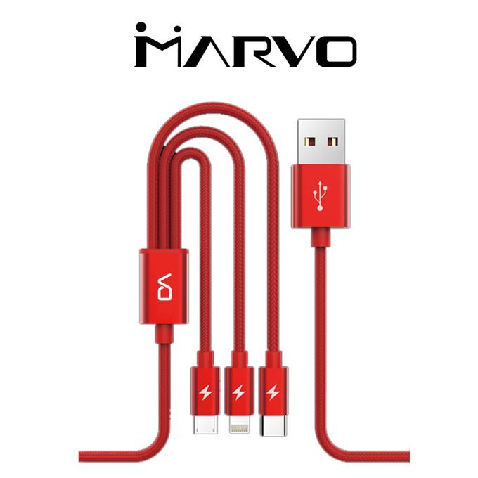  Marvo Câble De Charge 3 en 1 Pour Smartphone-Type C+Iphone +Micro USB-1.2 Mètres