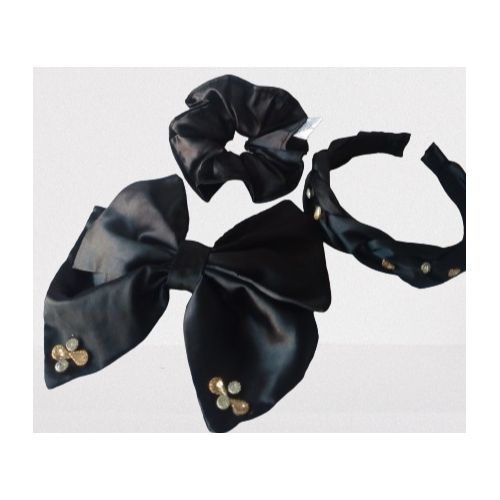  Accessoires Cheveux 3 Pièces En Satin Couleur Noir