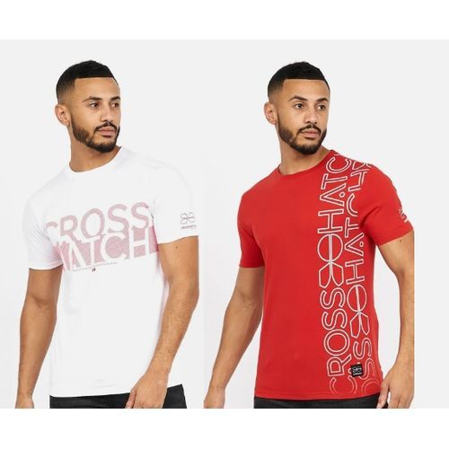  Cross Hatch Pack De 2 Tshirts 100% Cotton Pour Homme - Rouge Et Blanc