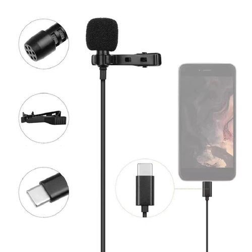  Microphone Cravate Hd Omni-Directionnels Type C Pour Interview   -Noir