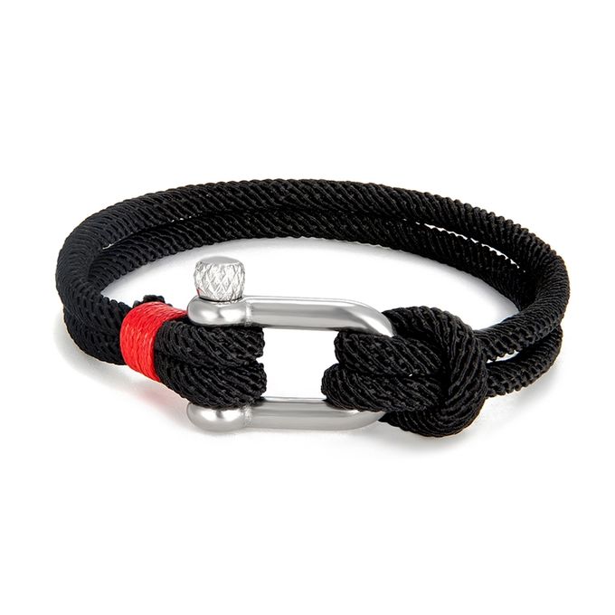  Bracelet Corde Manille Acier sur Corde noir