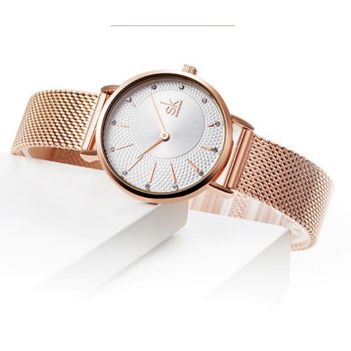  SHENGKE Montre À Quartz Pour Femme Avec Grand Cadran Rond Et Montre En Mailles