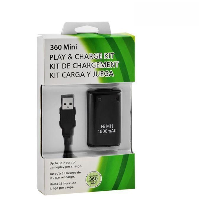 Kit Batterie 4800 mAh + Cable USB pour Manette X-Box 360 Noir