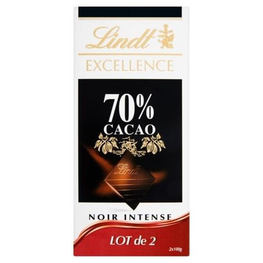  Lindt Excellence Chocolat Noir Intense 70% Cacao 2 Tablettes (2x100g) 200g