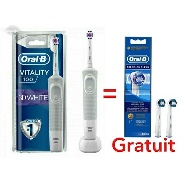  Oral B Brosse À Dents Électrique Vitality 3Dwhite+Pack 2 Brossettes Gratuit