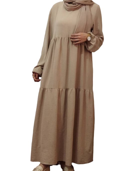  Robe Longue Décontractée - Manche longue - Beige