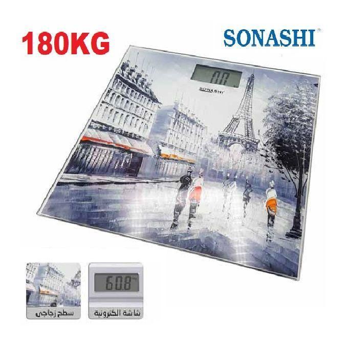  Sonashi Pèse-personne électronique 180KG en verre trempé avec écran LCD - SSC-2230
