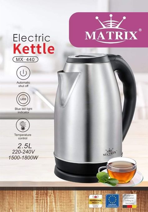  Matrix Bouilloire Electrique  2,5 L- 1500- 1800 W-  : Noir-Inox