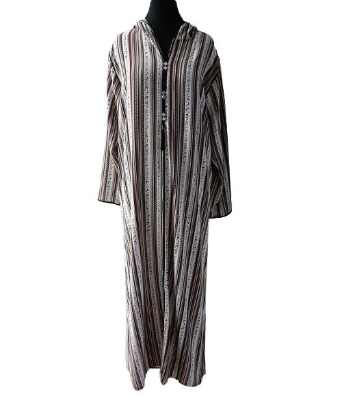  Djellaba motifs tendance rayé de couleur bordeaux avec strass - Longue robe ample