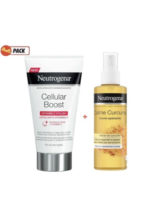  Neutrogena Pack Brume Apaisante Curcuma Visage + Polisseur pour le Visage - Cellular Boost - Vitamine C + Glycolic