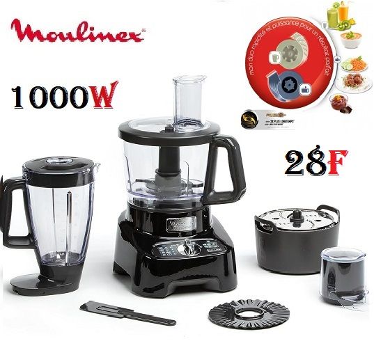  Moulinex Robot multifonction, 1000 W, 28 fonctions,Bol 3 L, Blender 2 L--FP821811-Noir