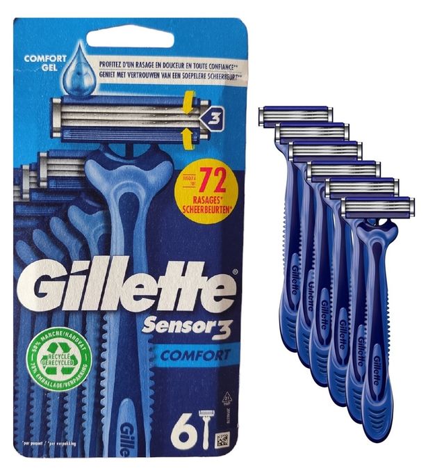  Gillette Pack de 06 Rasoirs Jetables Homme – Sensor 3 Comfort – Avec Bande Lubrifiante