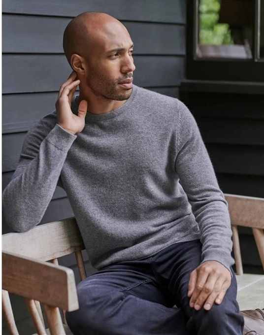  Pull Homme col rond En file de coton et laine Super Doux et confortable - Gris