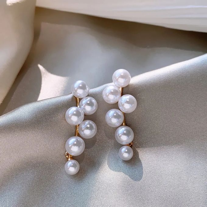  Boucles D'oreilles De Style Coréen - Plaquées En Or Vrai - 18 Carats - Boucles D'oreilles Simples Et Longues En Perles