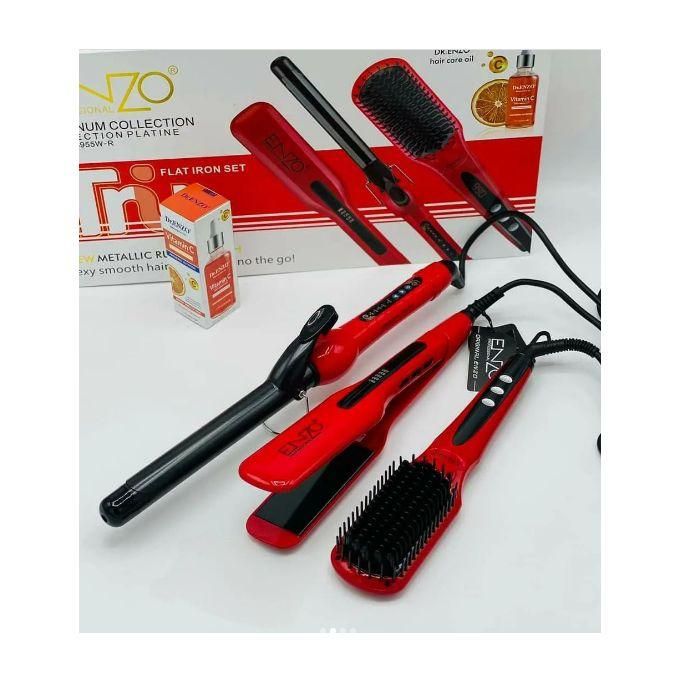  ENZO PROFESSIONAL  Collection PROFESSIONAL 3 in 1 fers à lisser & boucleur & brosse chauffante pour Cheveux en-3955w + Vitamin C Rouge