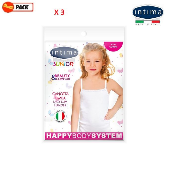  Intima Pack 3 Bustier Fillette - Avec Dentelle - 100% Coton Italien - Blanc