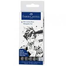  Faber Castel Faber-Castell- Feutre Pitt Artist Pen, Boîte de 6, MANGAKA NOIR