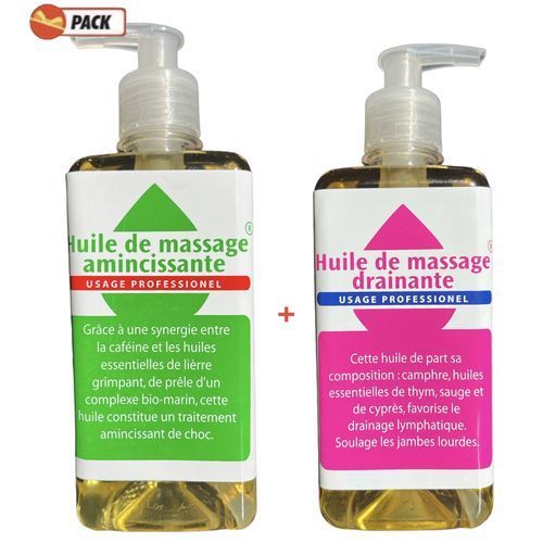  IRIS Lot 2 X Huiles De Massage Amincissante + Drainante - Usage Professionnel  - 500Mlx2