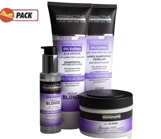  dermactive Pack Shampoing + Après + Masque + Sérum - Pour Cheveux Colorés ou Méchés - Correcteur Couleur- Sans Sulfates -  Sheer Blonde