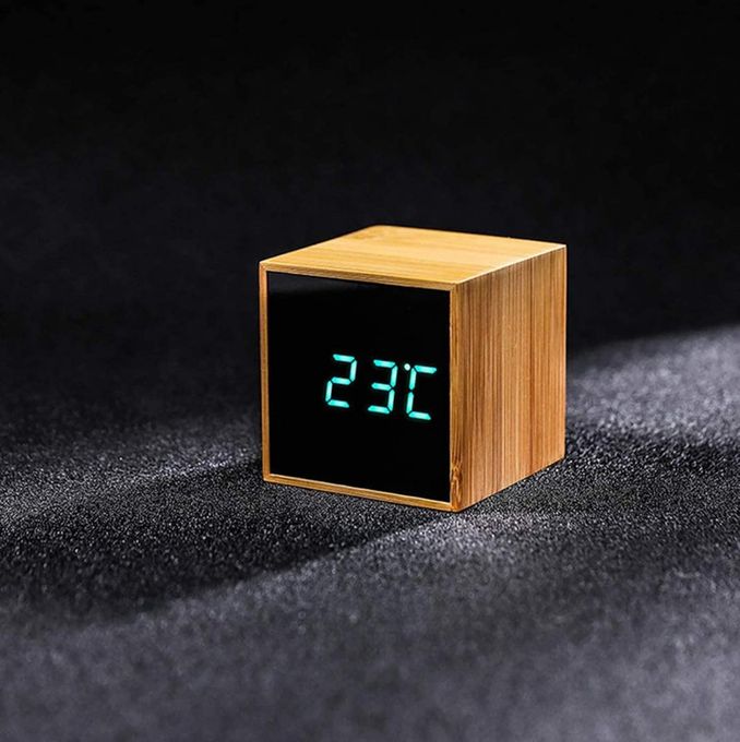  Réveil LED Cubes En Bois Horloge Numérique, Coque En Bambou